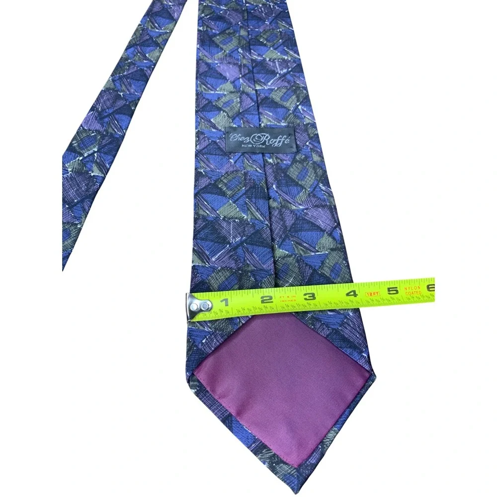 Chez Roffe New York‎ Men's Necktie Blue Purple Geometric Silk Blend Pattern